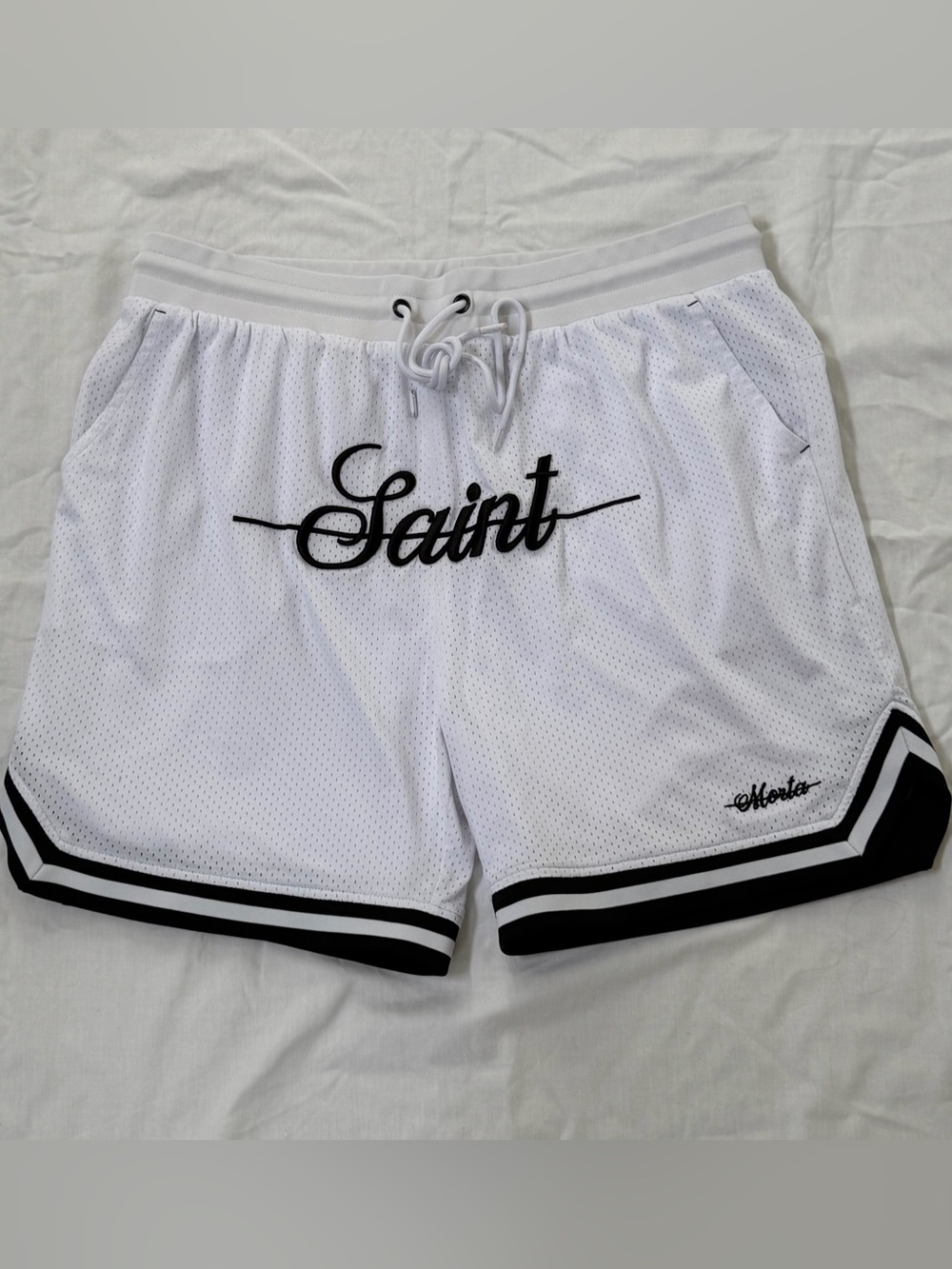 Saint Morta Mens Kingdom Basketball Shorts White & Black Size XXL Embroidered.